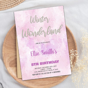 Winter Wonderland Birthday Invitations Pink Art