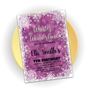 Winter Wonderland Birthday Invitations Purple