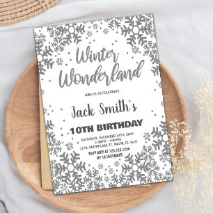 Winter Wonderland Birthday Invitations Silver