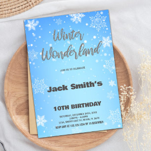 Winter Wonderland Birthday Invitations Silver Blue