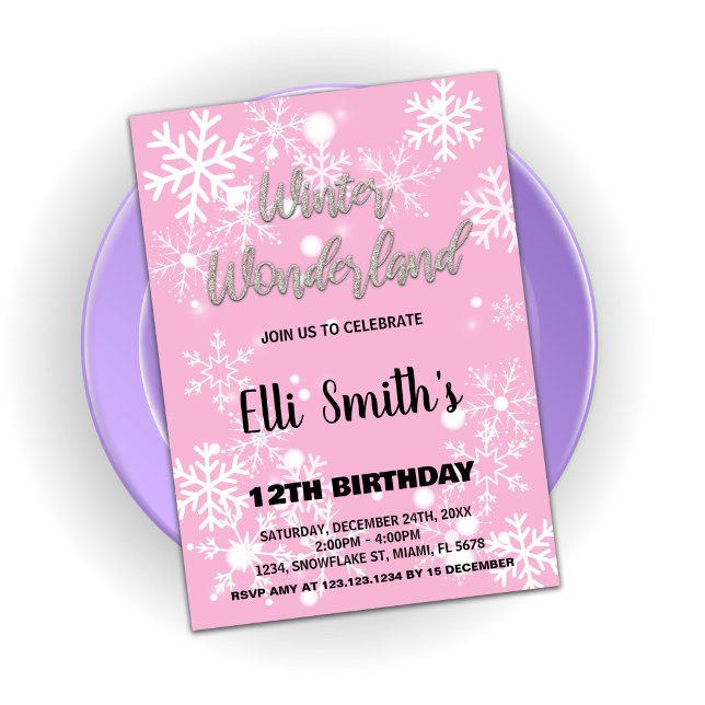 Winter Wonderland Birthday Invitations Silver Pink (Winter Wonderland Birthday Invitations Silver Pink)