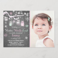 Winter Wonderland birthday invite Mint pink Lights