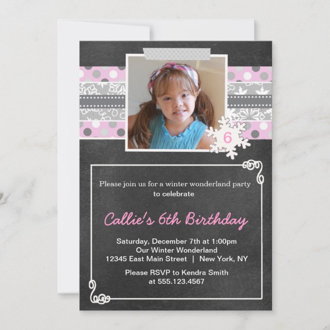 Winter Wonderland Birthday Party Invitation Pink (Front)