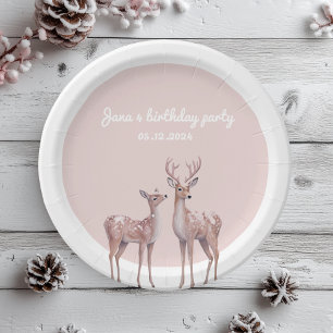 Winter Wonderland Birthday Plates   Pink and Deer 