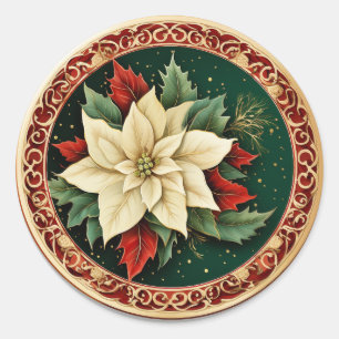 Winter Wonderland Blooms-Poinsettia Classic Round Sticker