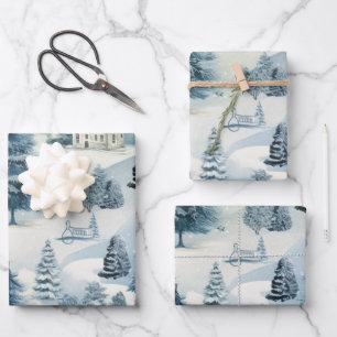 Winter Wonderland: Blue and White Christmas Tree Wrapping Paper Sheet