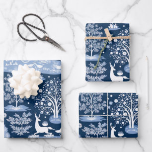 Winter Wonderland: Blue and White Christmas Tree Wrapping Paper Sheet