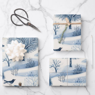 Winter Wonderland: Blue and White Christmas Tree Wrapping Paper Sheet