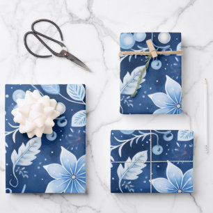 Winter Wonderland: Blue and White Christmas Tree Wrapping Paper Sheet