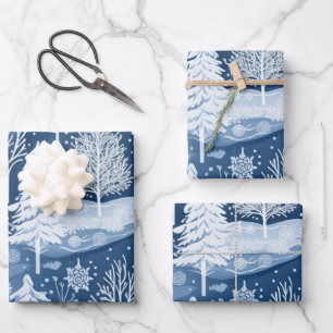 Winter Wonderland: Blue and White Christmas Tree Wrapping Paper Sheet
