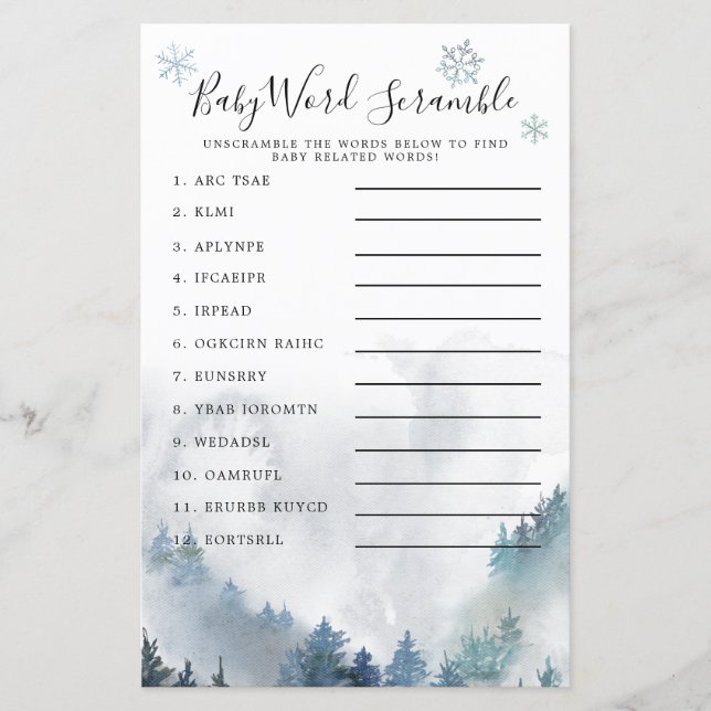 Winter Wonderland Blue Baby Word Scramble Game (Front)