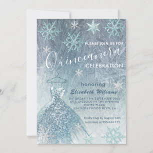 Winter wonderland blue dress glittery Quinceañera Invitation