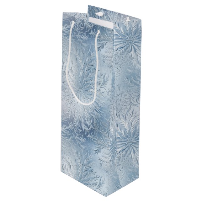 Winter Wonderland Blue frosty pattern Wine Gift Bag (Front Angled)