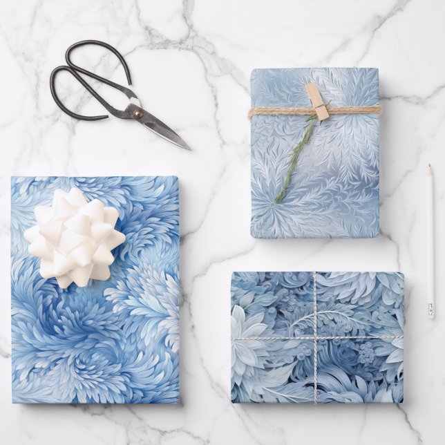 Winter Wonderland Blue frosty pattern Wrapping Paper Sheet (Front)