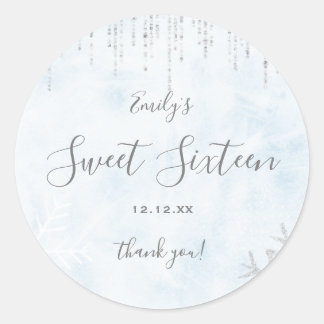 Winter Wonderland Blue Silver Snow Ice Sweet 16 Classic Round Sticker