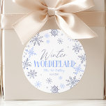 Winter Wonderland Blue Snowflake Birthday Party Classic Round Sticker<br><div class="desc">These are Winter Wonderland Blue Snowflake Birthday Party Favour Stickers!</div>