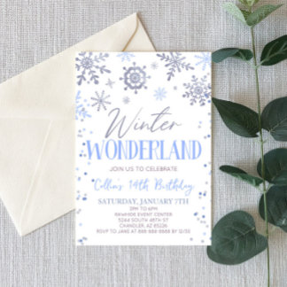 Winter Wonderland Blue Snowflake Birthday Party Invitation