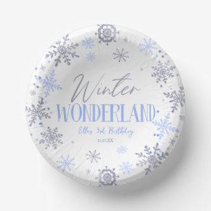 Winter Wonderland Blue Snowflake Birthday Party Paper Plate