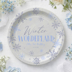 Winter Wonderland Blue Snowflake Birthday Party Paper Plate
