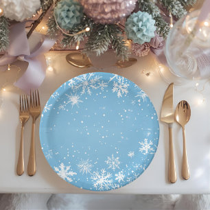 Winter Wonderland Blue Snowflake Paper Plate