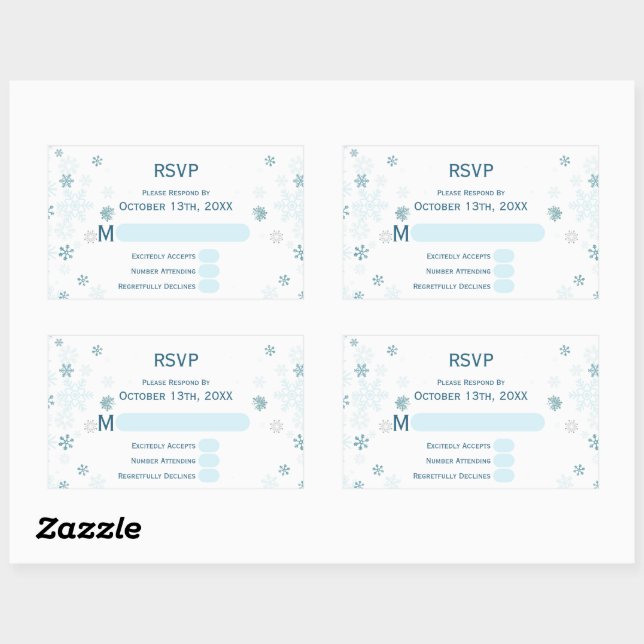 Winter Wonderland Blue Snowflake Wedding RSVP Rectangular Sticker (Sheet)