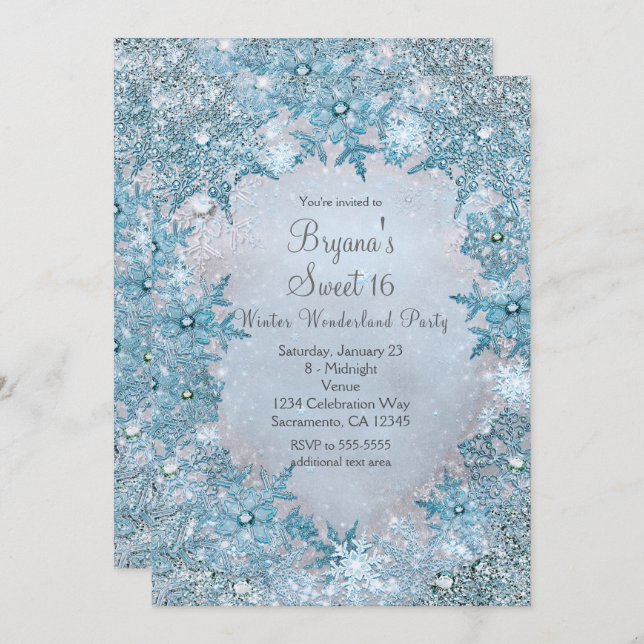 Winter Wonderland Blue Snowflakes Invitation (Front/Back)