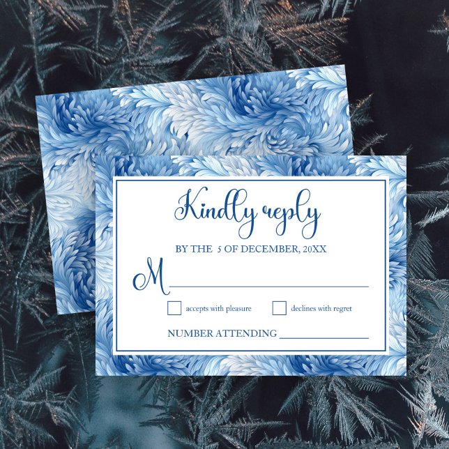 Winter Wonderland Blue Snowflakes Wedding RSVP Card (Creator Uploaded)