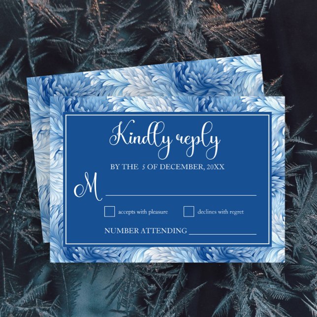 Winter Wonderland Blue Snowflakes Wedding RSVP Card (Creator Uploaded)