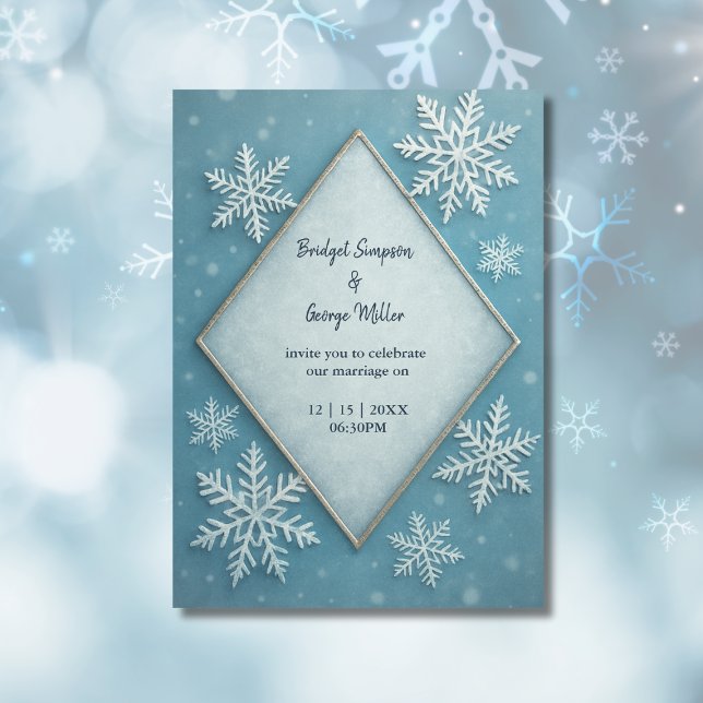 Winter Wonderland Blue Snowy Romantic wedding  Invitation (Creator Uploaded)