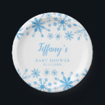 Winter Wonderland Blue Watercolor Baby Shower Paper Plate<br><div class="desc">Elegant winter wonderland theme baby shower paper plate featuring blue watercolor snowflakes. Customize this product by adding the mother-to-be's name and event date. Beautiful design for baby boys.</div>