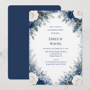 Winter Wonderland Blue White Rose Engagement Party Invitation