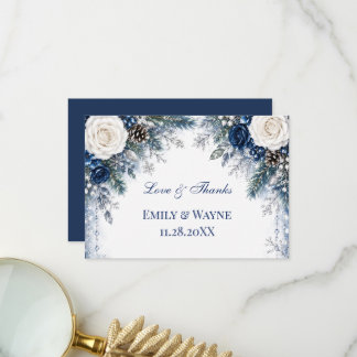 Winter Wonderland Blue & White Rose Thank You Card