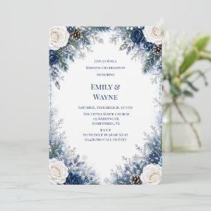 Winter Wonderland Blue & White Rose Wedding Invitation