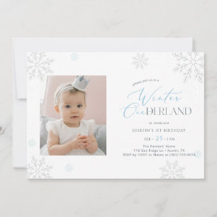 Winter Wonderland Boy Girl Photo First Birthday Invitation