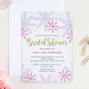 Winter Wonderland Bridal Shower Pink Glitter Gold Invitation
