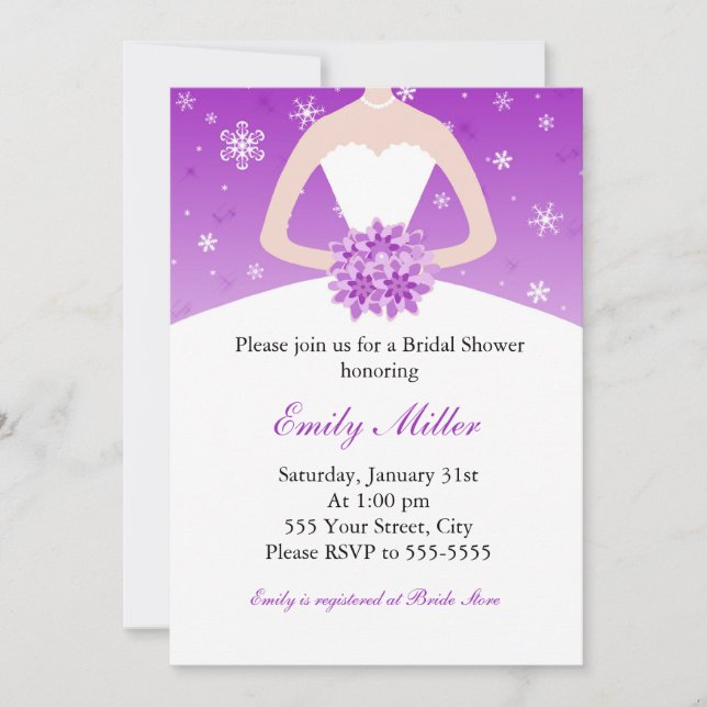 Winter Wonderland Bridal Shower Purple Invitation (Front)