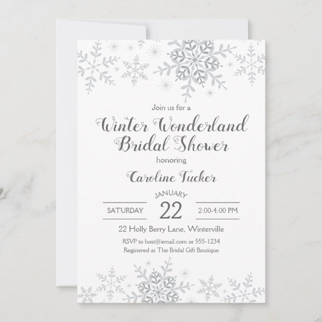 Winter Wonderland Bridal Shower Silver Snowflakes Invitation (Front)
