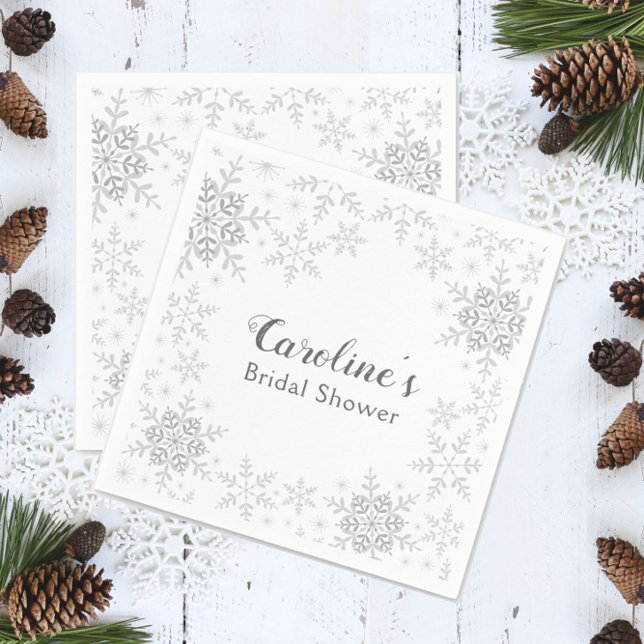 Winter Wonderland Bridal Shower Silver Snowflakes Napkin (Creator Uploaded)
