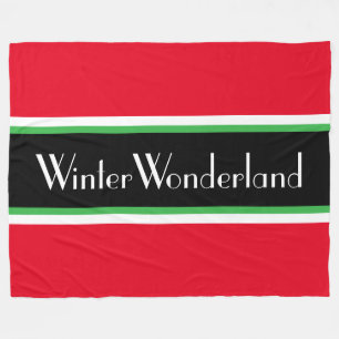 WINTER WONDERLAND Bright Red White Navy Stripes Fleece Blanket