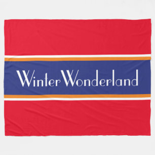 WINTER WONDERLAND Bright Red White Navy Stripes Fleece Blanket