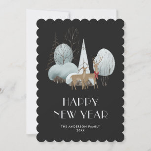 Winter Wonderland Buck Doe Black New Year Card