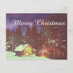 Winter Wonderland Cabin Merry Christmas Cosy Holiday Postcard