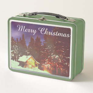 Winter Wonderland Cabin Merry Christmas Cosy Metal Lunch Box