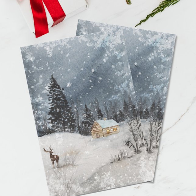 Winter Wonderland Cabin Snow Landscape Tissue Paper (Creator Uploaded)