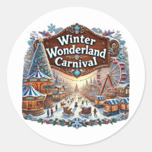 Winter wonderland carnival Christmas Classic Round Sticker