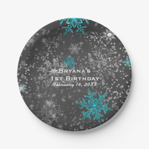 Winter Wonderland Chalk Teal & Purple Custom Party Paper Plate