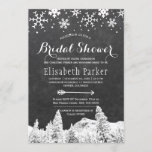 Winter wonderland chalkboard bridal shower invitation<br><div class="desc">Chic elegant country rustic bridal shower party invitation template with falling snowflakes, pine trees winter wonderland, and an arrow on dark grey charcoal chalkboard background. Fill in your information in the spots, You can choose to customise it further changing fonts and colours of lettering. ---- The invitation is suitable for...</div>