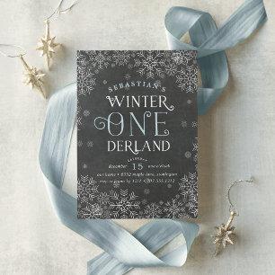 Winter Wonderland Chalkboard First Birthday Invite