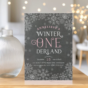 Winter Wonderland Chalkboard First Birthday Invite