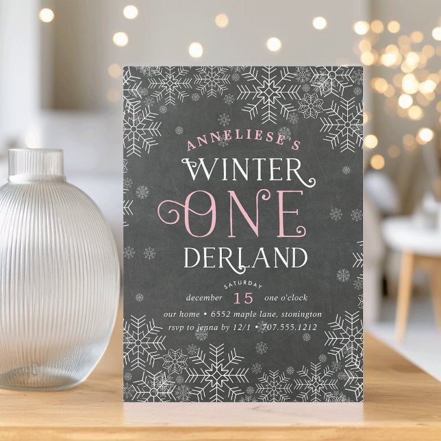 Winter Wonderland Chalkboard First Birthday Invite (Creator Uploaded)